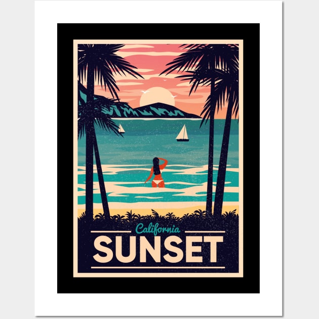 Retro California Sunset Wall Art by crimsonshirt